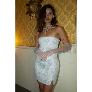 12th Tribe Bellini Silver Strapless Floral Mini Dress Size XLXL